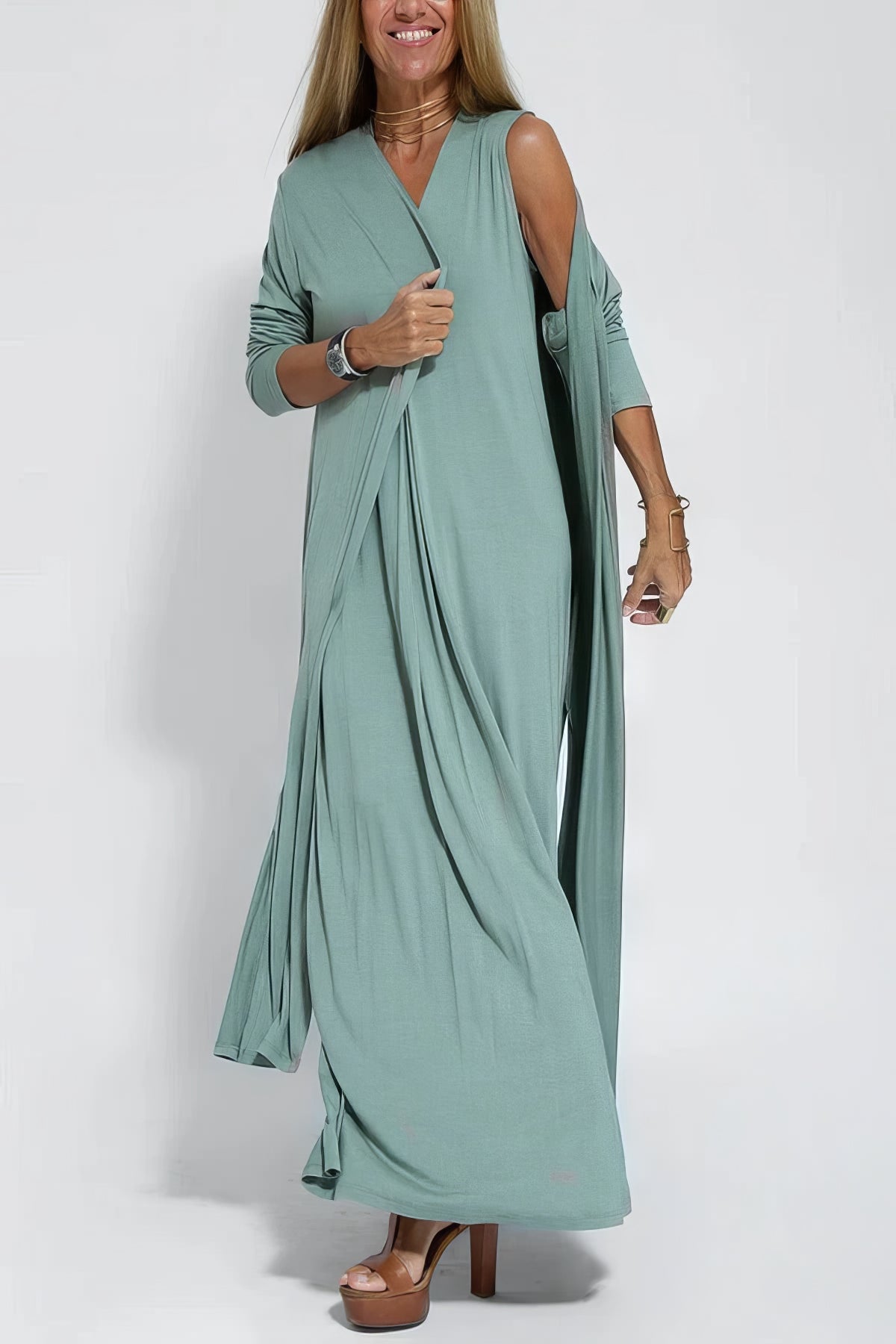 ELISE | Elegant Long Dress with Free Matching Cardigan