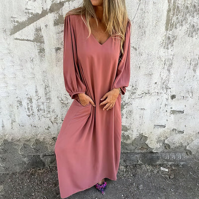 LIVIA | Bohemian Long Dress with Pockets and Stylish Front Slit